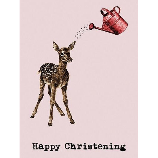 pink deer christening card