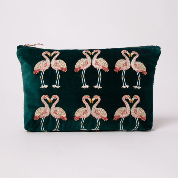 elizabeth scarlett kissing flamingos travel pouch