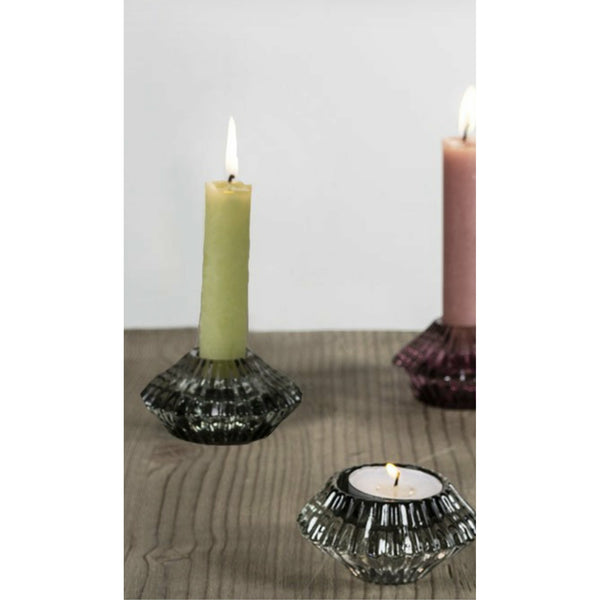 green glass duo candle holder