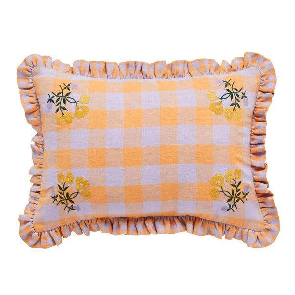 projektityyny leinikki gingham embroidery frill cushion - apricot